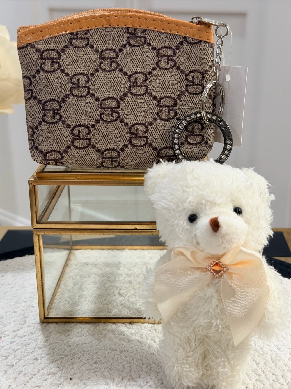 Plush Bear Keychain with Beige or Blue Iconic Monogram Pouch- NEW ❣️ - Picture 9 of 11